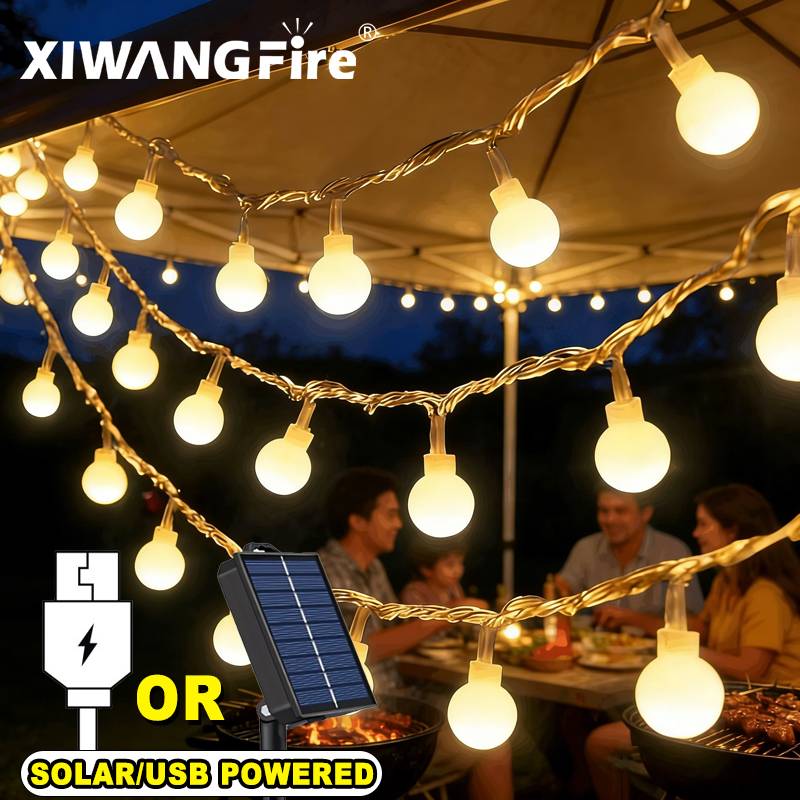 Outdoor Lighting Fixtures - Lampu String Tenaga Surya/USB/Baterai 3-10M, Bola